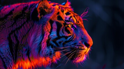 Majestic Neon Tiger in Vibrant Multicolored Lighting Art Composition