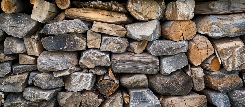 Aufkleber many wood pile and stone texture of wall for wallpaper. with copy space image. place for adding text