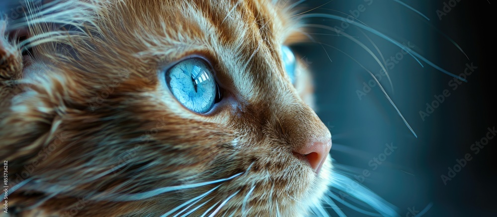 Aufkleber portrait of a shaggy cat with blue eyes pastel background. with copy space image. place for adding t