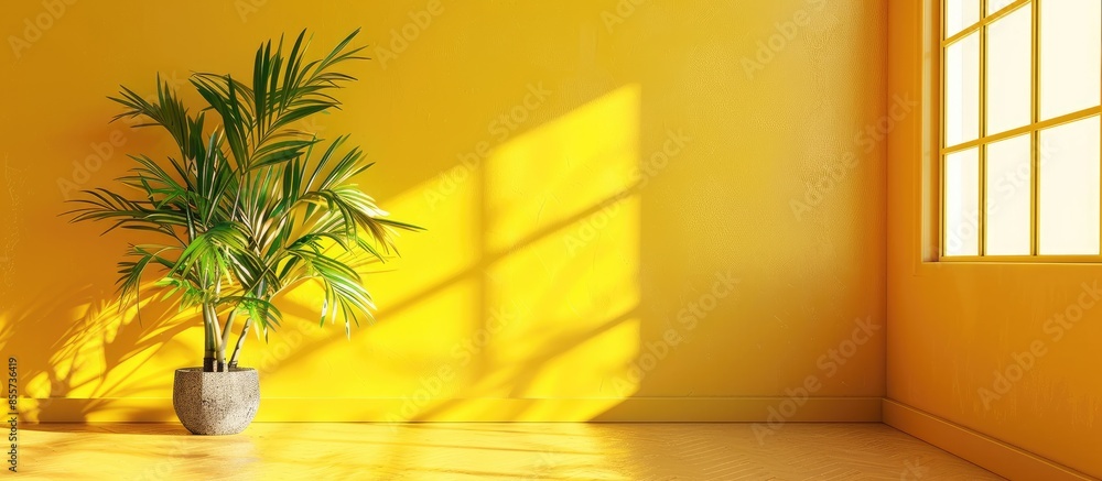 Aufkleber yellow empty interior with plant. with copy space image. Place for adding text or design
