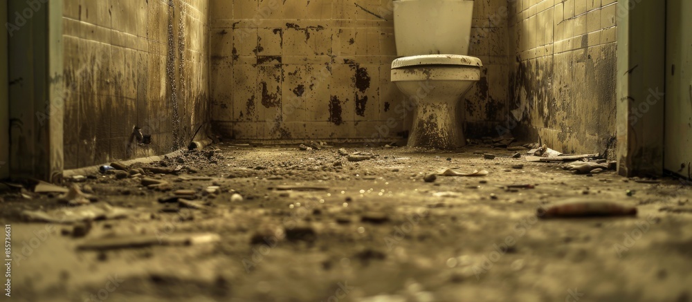 Poster A dirty restroom with dirty dust and stain on the floor. with copy space image. Place for adding text or design