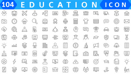 E-learning icon set. Online education icon set. Thin line icons set. Distance learning. Containing video tuition, e-learning, online course, audio course, educational website