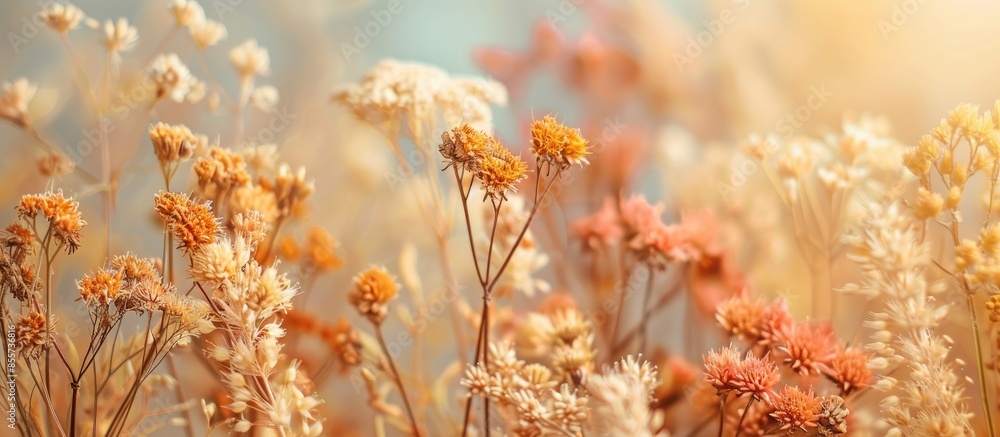 Poster group of dried flower ,vintage and art style,warm light tone. with copy space image. place for addin