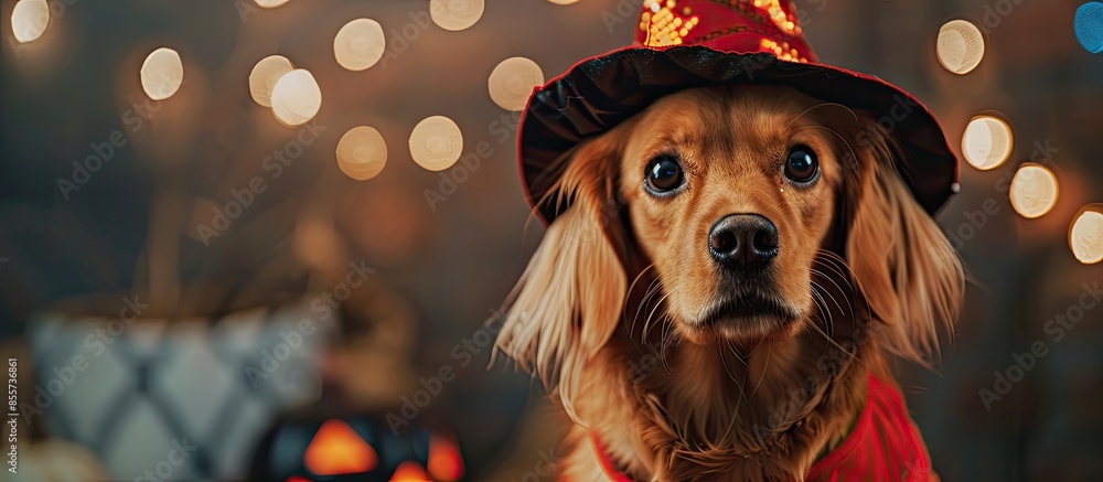 Poster funny dog ready for halloween. Copy space image. Place for adding text or design