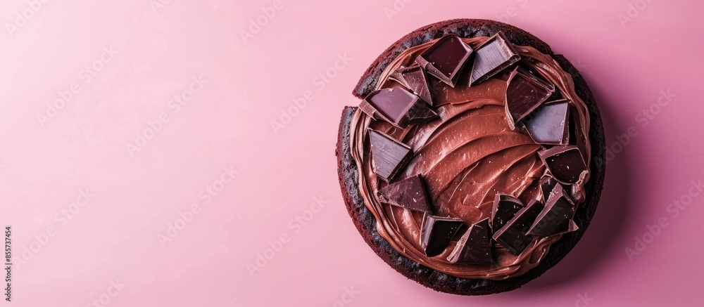 Leinwandbilder dark chocolate cake on pastel background chocolate pie. with copy space image. place for adding text