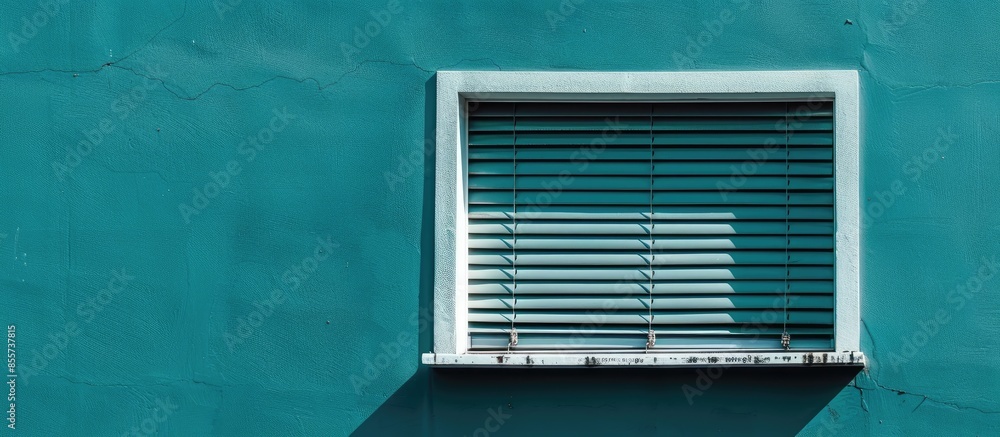 Poster A window with semi opened blinders on a wall. with copy space image. Place for adding text or design