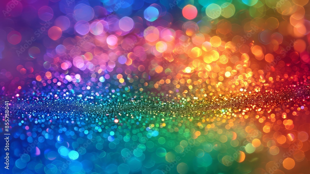 Poster glittering rainbow backdrop adorned with abstract bokeh blur