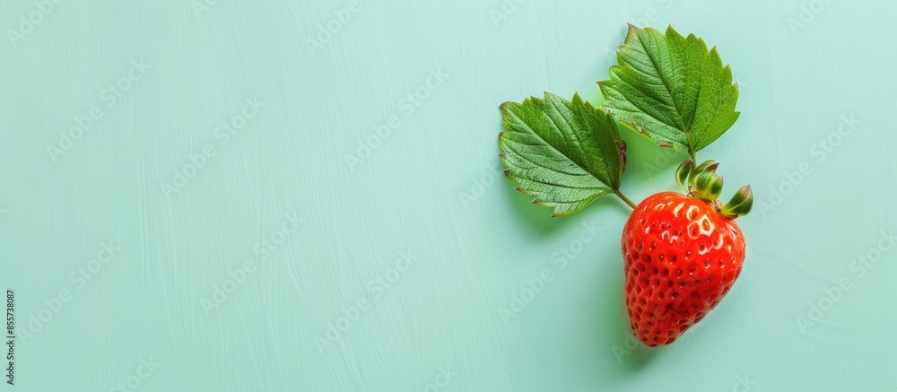 Aufkleber Strawberry leaf Isolated on pastel background  Food. with copy space image. Place for adding text or design