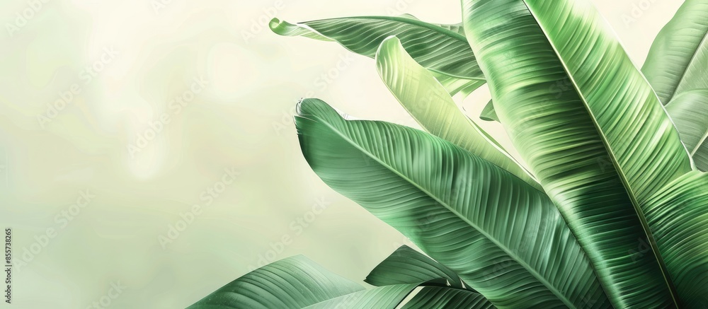 Poster banana leaf, green leave, green leaf background, abstract background pastel background. with copy sp