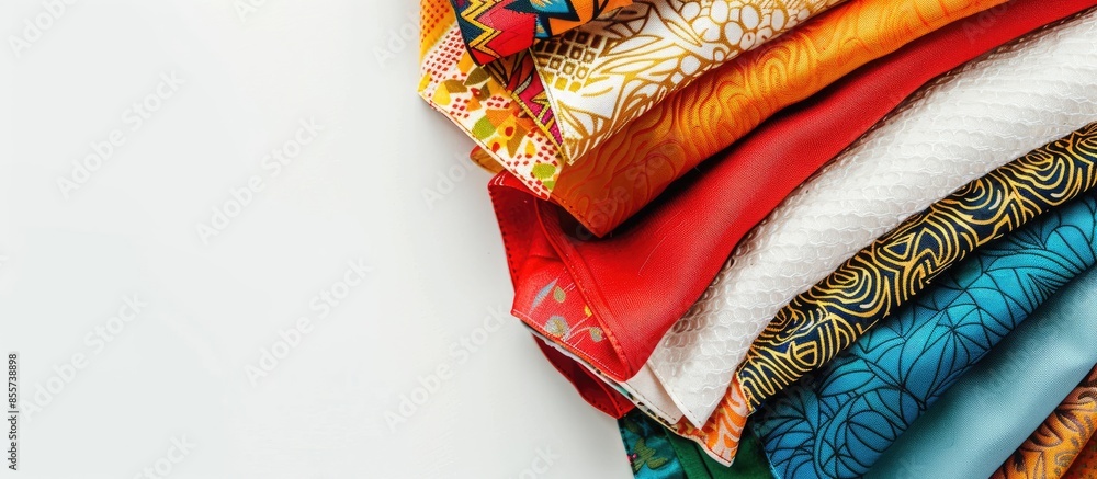 Poster Fabric composition clothes label on white background. Copy space image. Place for adding text or design