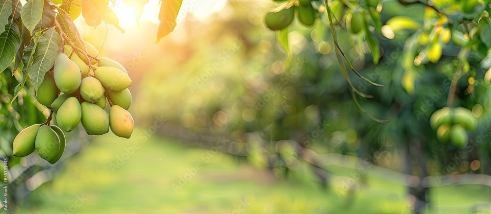 Poster mango farm green mango farm. copy space image. place for adding text or design