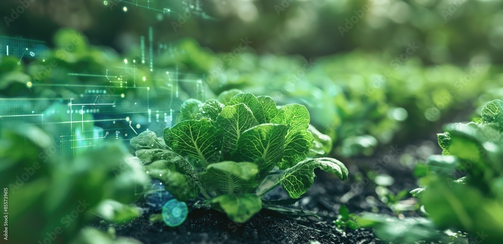 Poster vegetable field with ai and data science integration. digital technology for smart farming.