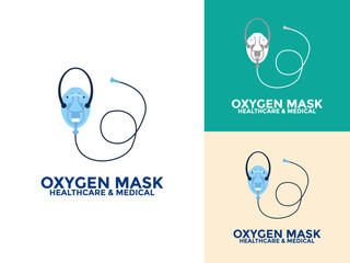 Medical Oxygen Mask Logo Icon Vector, Medical oxygen mask concept. First aid and emergency. Healthcare and medicine