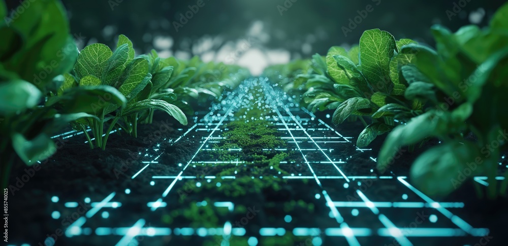 Poster advanced vegetable field with ai technology. data science and digital agriculture.