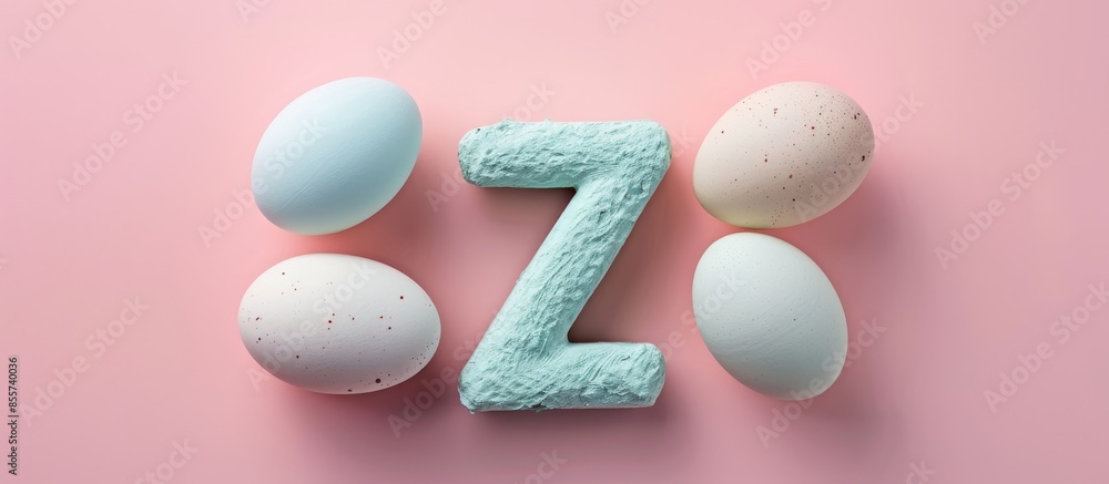 Aufkleber Letter Z from chicken eggs,  Isolated on pastel background. with copy space image. Place for adding text or design