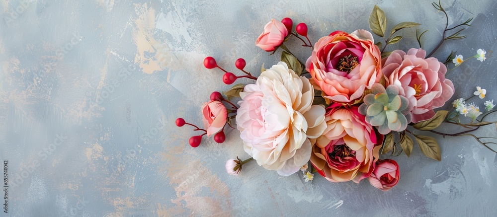 Fototapete artificial flower for table decoration. with copy space image. Place for adding text or design
