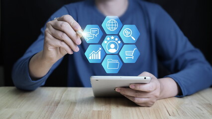 Customer satisfaction. Customer survey and feedback analytics. Using AI and automation technology in marketing for customer service.