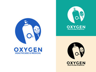 Medical oxygen cylinder logo vector icon, Set Vector Illustration of medical oxygen cylinder