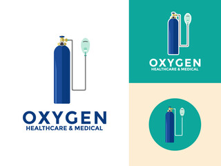 Medical oxygen cylinder logo vector icon, Set Vector Illustration of medical oxygen cylinder