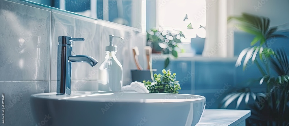Poster faucet and sink decoration in bathroom interior. with copy space image. place for adding text or des