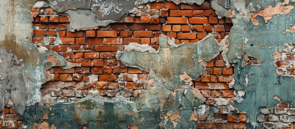 Poster texture of an old ruined brick wall of an ancient building, close up abstract background. with copy space image. Place for adding text or design