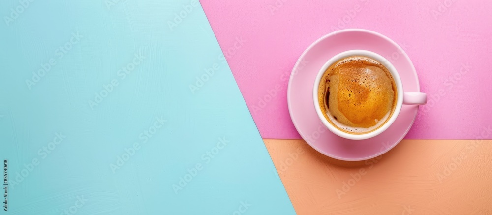 Poster hot coffee espresso on pastel background food coffee. with copy space image. place for adding text o