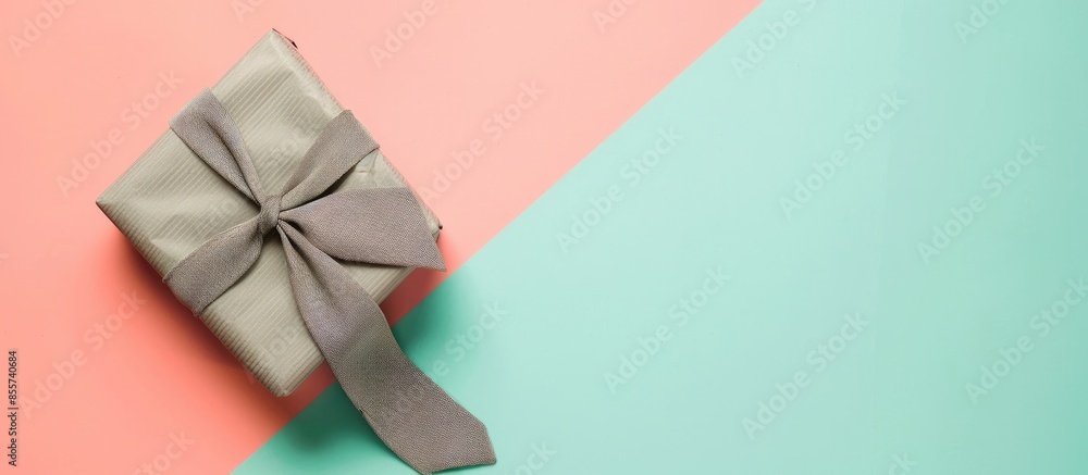 Poster gray gift tie on colorful background pastel background. with copy space image. Place for adding text or design
