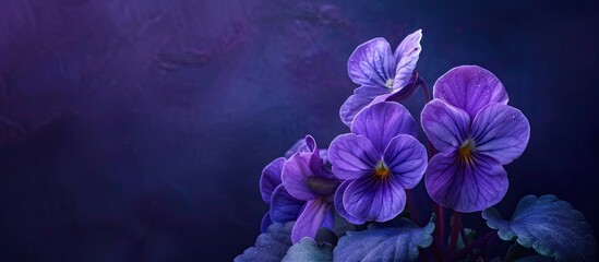 Delicate flowers of violets. Flowers of saintpolia. African violet. with copy space image. Place for adding text or design