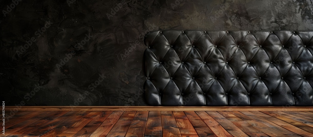 Poster leather wall and wood floor interior background. with copy space image. place for adding text or des