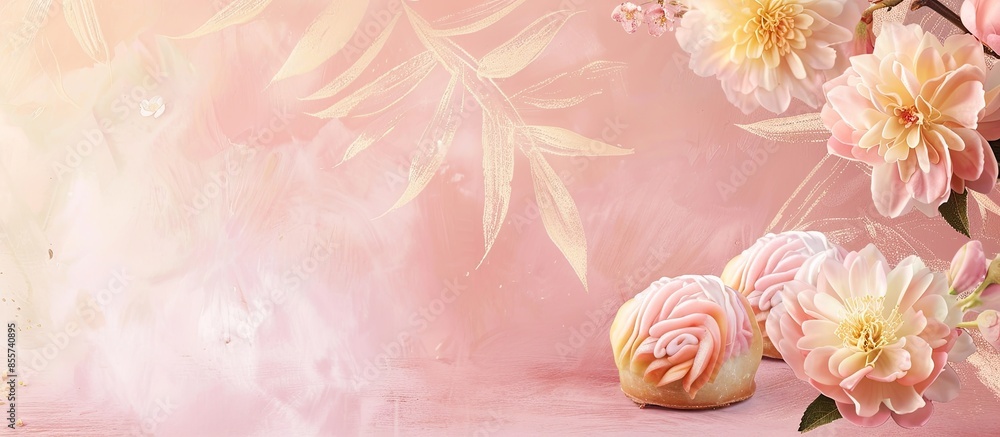 Fototapete Tuna puff and chicken puff pastel background  Flower. with copy space image. Place for adding text or design