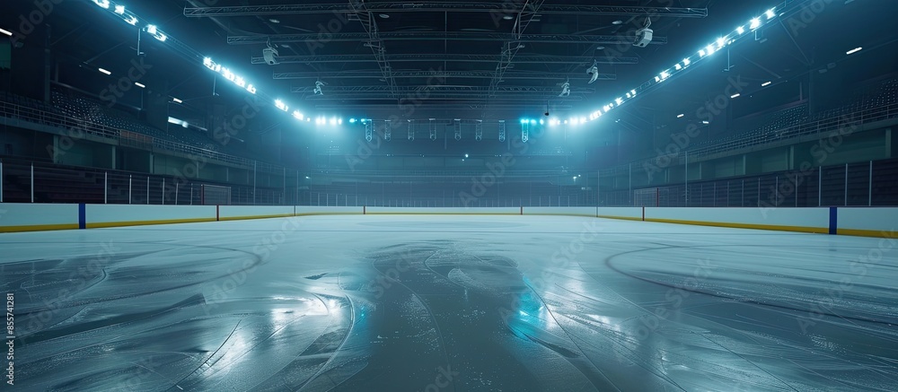 Poster Hockey ice rink sport arena empty field - stadium. Copy space image. Place for adding text or design