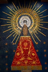 Obraz premium interior decor, pictures and models within a large spanish building, the Santuario de Torreciudad, a spectacular Marian shrine in honor of the Blessed Virgin Mary