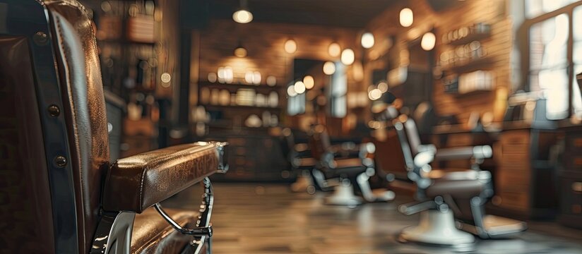 Barbershop. Blurred background hairdresser and hair salon for men. Copy space image. Place for adding text or design