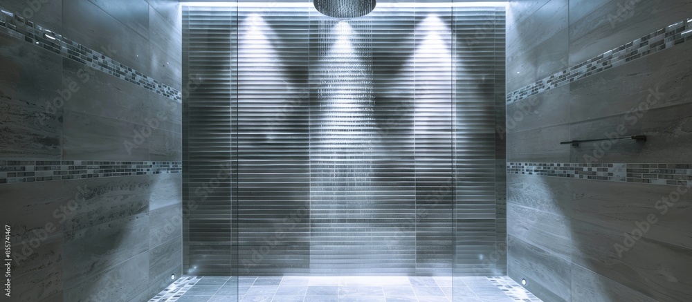 Poster modern tile and glass shower. with copy space image. place for adding text or design