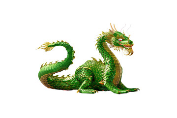 A fierce green dragon with intricate scales and sharp claws, isolated on a transparent background, ideal for fantasy-themed designs, mythical illustrations, and adventure graphics.

