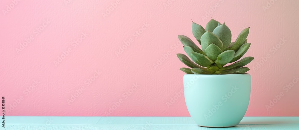 Aufkleber Decorative little green plant in ceramic pot on pastel background. with copy space image. Place for adding text or design