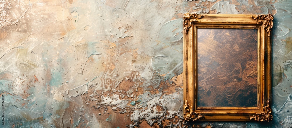 Poster Old grunge wall with vintage gold frame. with copy space image. Place for adding text or design