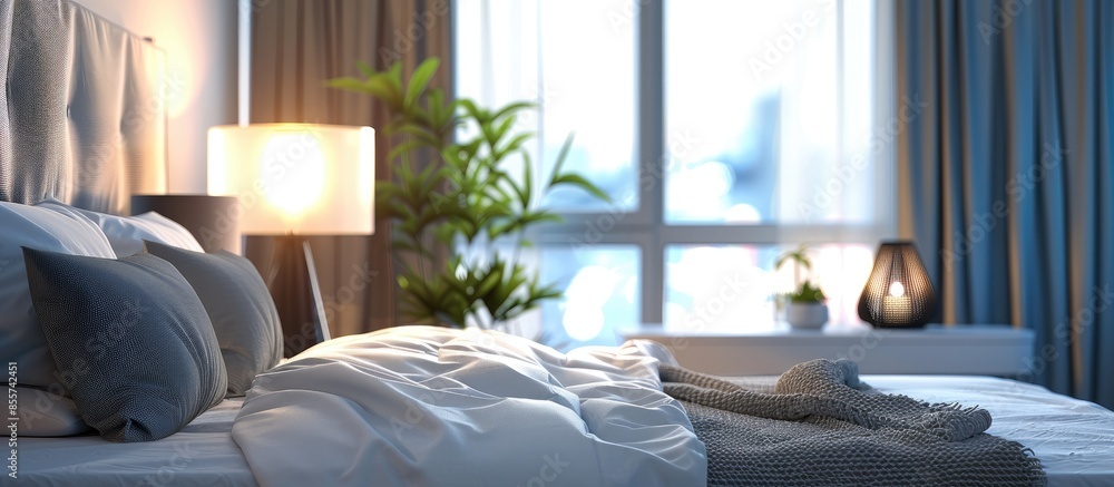 Poster interior of a hotel bedroom. with copy space image. place for adding text or design
