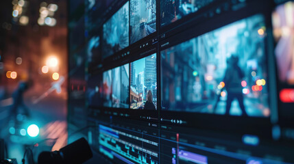 Obraz premium Detailed Close-Up of Video Editing Timeline on Monitor