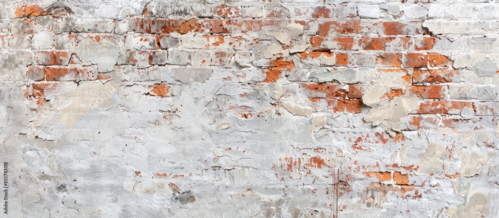Aufkleber Old Rough Red Brick Wall With Whitewash Vertical Background Texture. with copy space image. Place for adding text or design