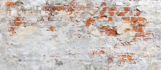 Fototapeta premium Old Rough Red Brick Wall With Whitewash Vertical Background Texture. with copy space image. Place for adding text or design