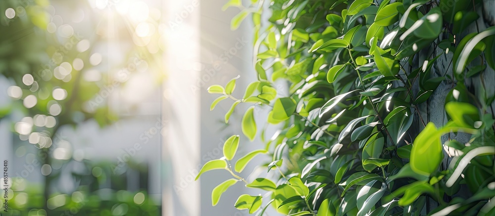 Leinwandbilder a closeup of plants on a white building under sunlight with a blurry background. with copy space ima