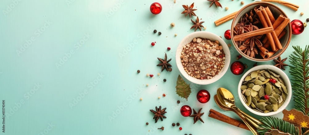 Fototapete spices stew ingredients on a pastel background. christmas. with copy space image. place for adding t