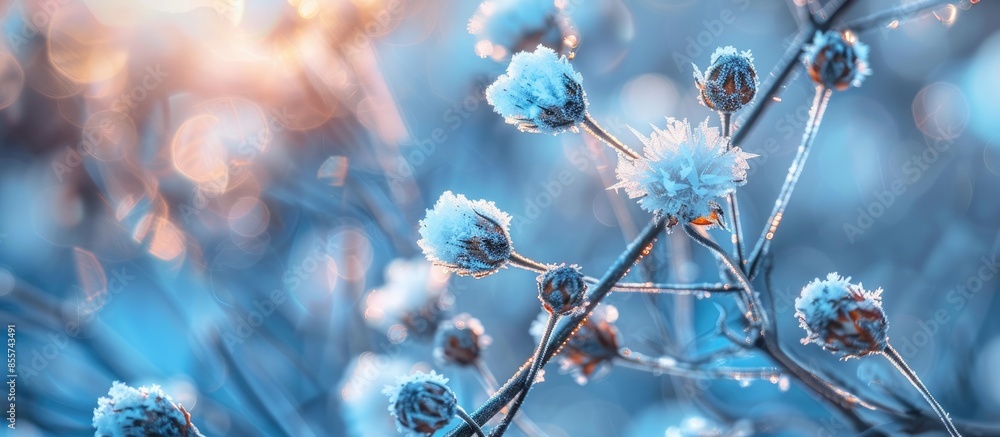 Aufkleber winter landscape.winter scene .frozenned flower/ selective focus. with copy space image. place for a