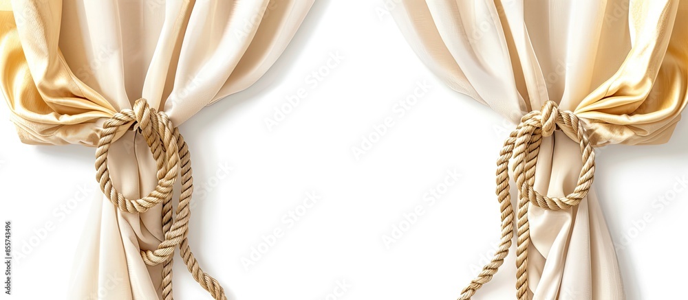 Aufkleber set of beige and golden tiebacks with rope on a white background, isolated. with copy space image. p