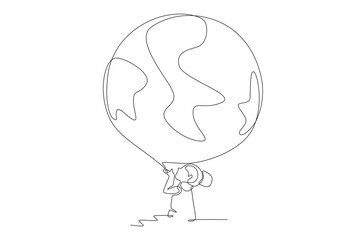 Girls blow the wind to the earth. World ozone day concept one-line drawing