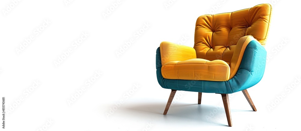 Poster color wooden and fabric chair isolated on white. with copy space image. place for adding text or des