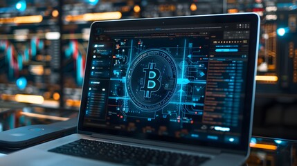 Close-up of a laptop screen displaying a phishing email with a Bitcoin logo, highlighting the dangers of fraudulent messages and phishing attacks targeting cryptocurrency users