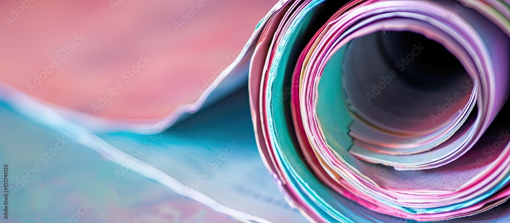 Poster closeup of roll of magazines pastel background  Paper. with copy space image. Place for adding text or design