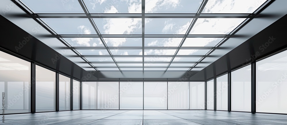 Poster transparent roof covering with black steel frame with industrial concept for light circulation into 